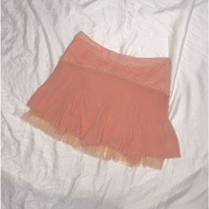 vintage bebe mini skirt high waist layered chiffon tulle peach pink